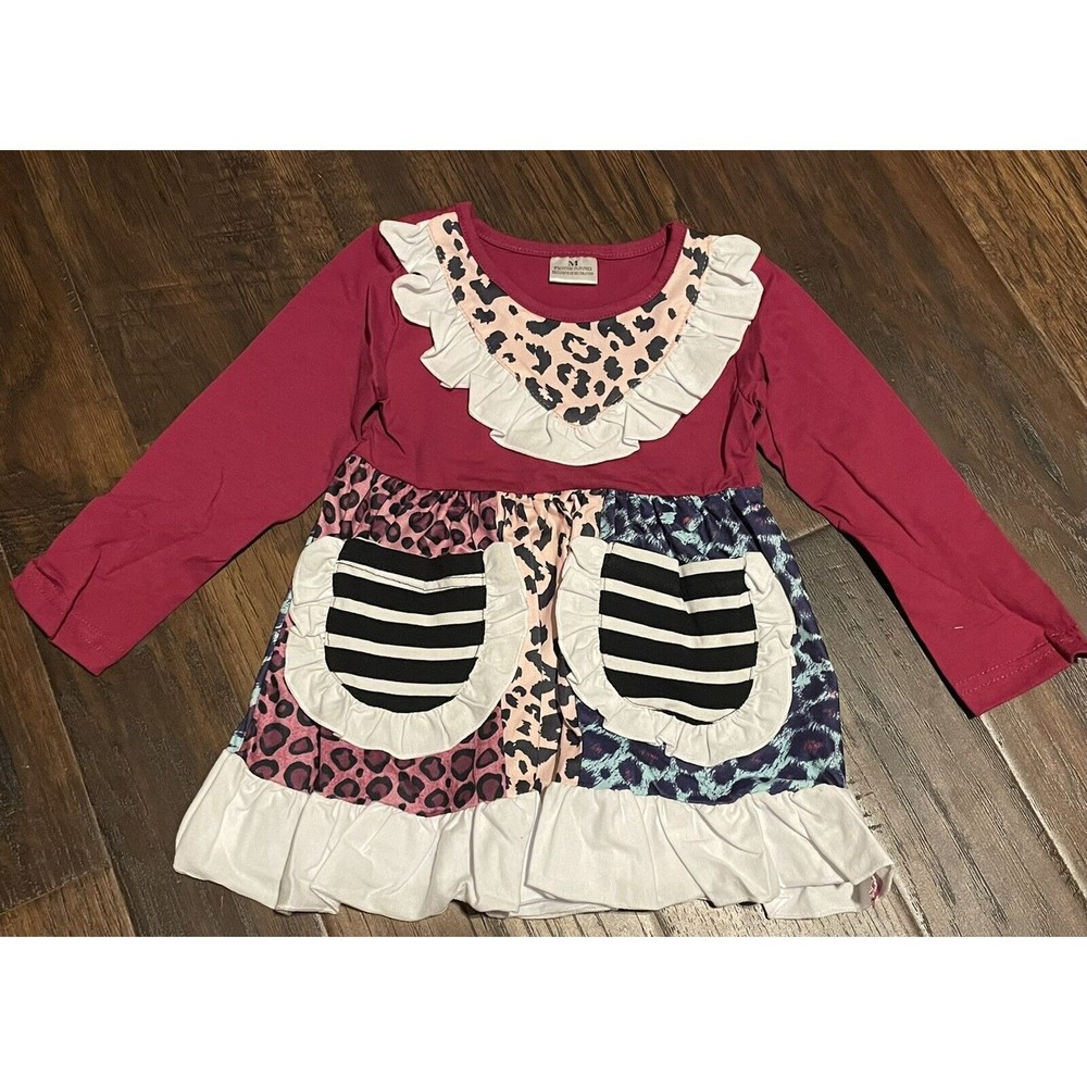 NEW Boutique Animal Print Ruffle Tunic Dress & Leggings Girls Outfit 4/5 - Picture 2 of 3